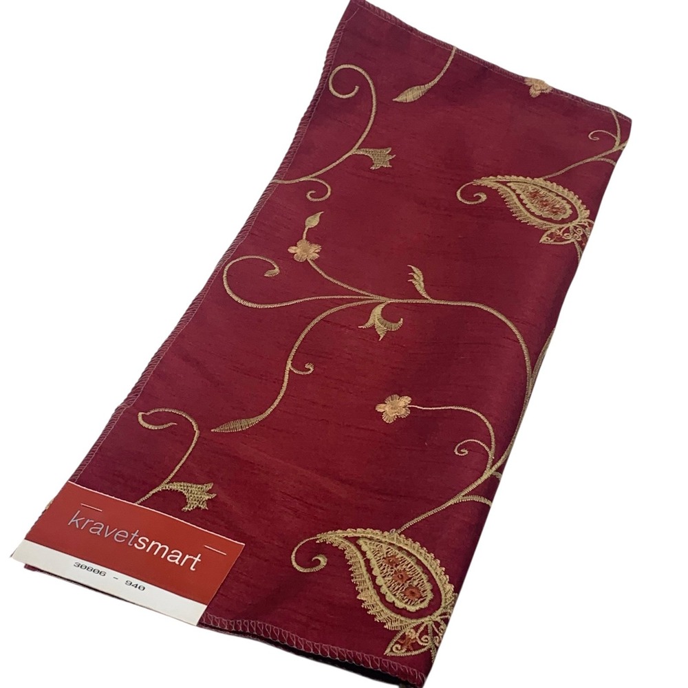 Kravet Smart Fabric Sample Embroidered Paisley Floral Burgundy Beige Remnant